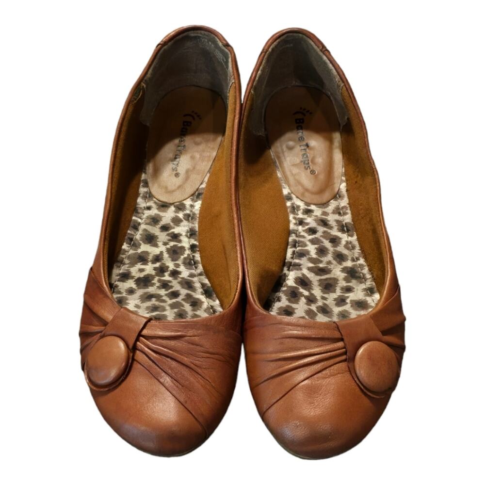 BareTraps Brown Leather Gathered Bow Toe‎ Flats Shoes Size 9